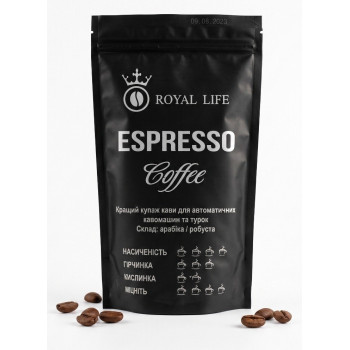 Кава @ мелена 250 гр Royal Life Espresso (10 арабіка/90 робуста) Кава @ мелена 250 гр Royal Life Espresso (10 арабіка/90 робуста)