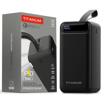 Павербанк TITANUM TPB-741S 22.5W QC+PD чорний 50000 mAh 4268 Павербанк TITANUM TPB-741S 22.5W QC+PD чорний 50000 mAh 4268